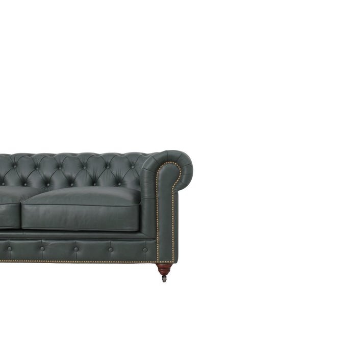 Belgravia Chesterfield Top Grain Leather Sofa with Tufted Back & Rolled Arms