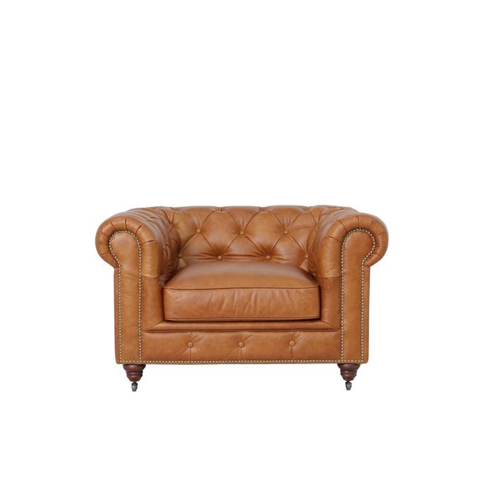 Belgravia Chesterfield Top Grain Leather Club Chair – Classic Tufted Armchair in Premium Finishes