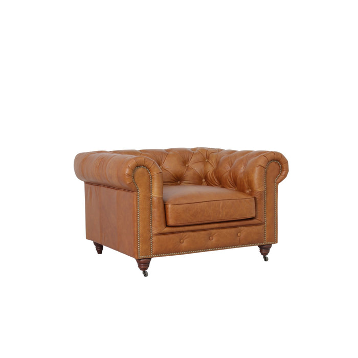 Belgravia Chesterfield Top Grain Leather Club Chair – Classic Tufted Armchair in Premium Finishes