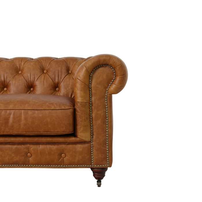 Belgravia Chesterfield Top Grain Leather Sofa with Tufted Back & Rolled Arms