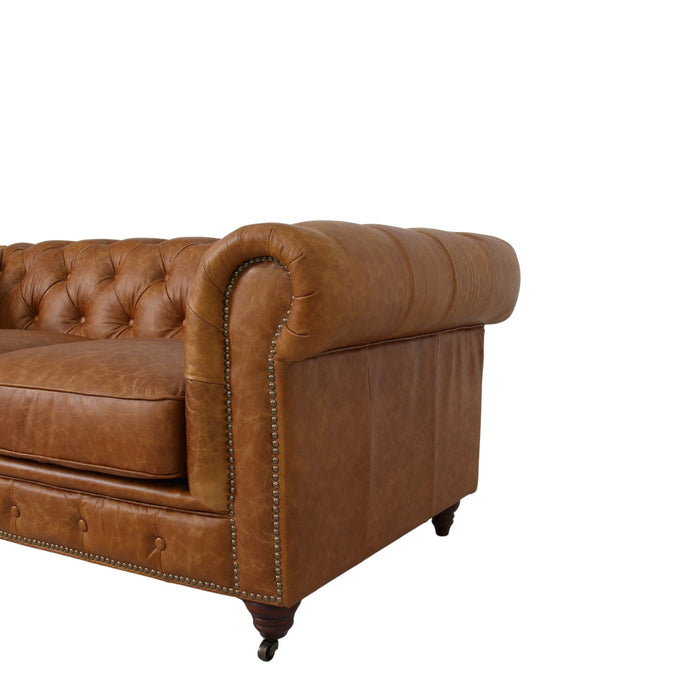 Belgravia Chesterfield Top Grain Leather Sofa with Tufted Back & Rolled Arms