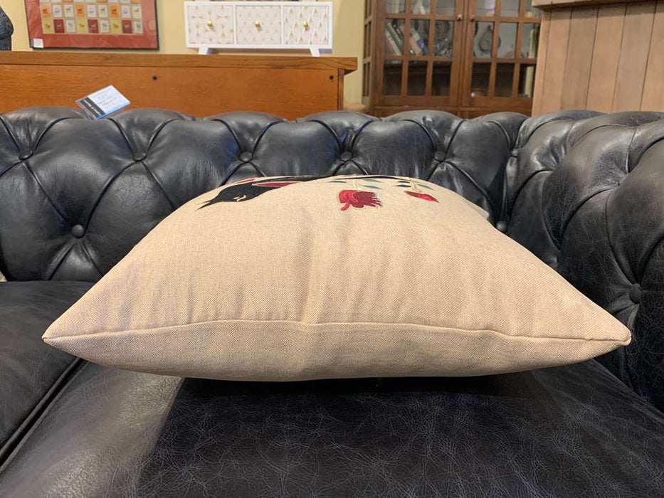 Arts & Crafts Mission-Style Embroidered Cushion / Pillow – Bird & Floral Design