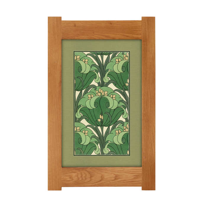 Arts & Crafts Mission Oak Framed Art with Green Floral Harmony