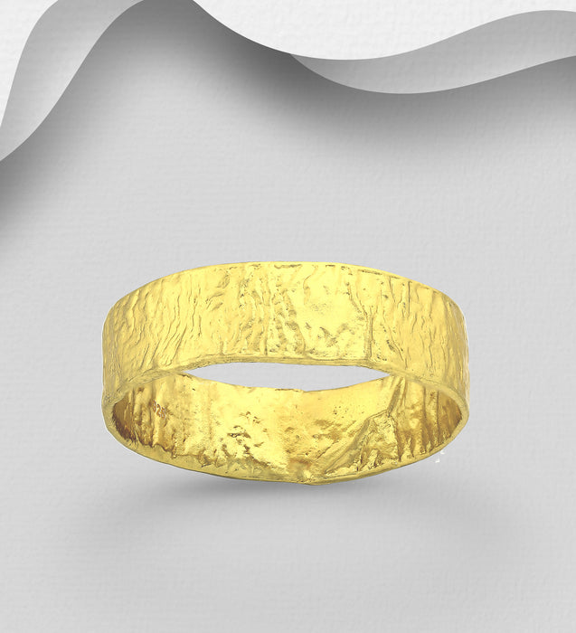 Sterling Silver Band Ring, Plated with 1 Micron 18K Yellow Gold, 6 mm Wide.