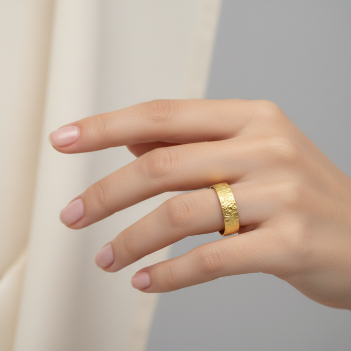Sterling Silver Band Ring, Plated with 1 Micron 18K Yellow Gold, 6 mm Wide.