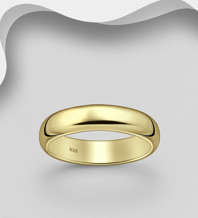 Sterling Silver Band Ring, Plated with 1 Micron 14K Yellow Gold
