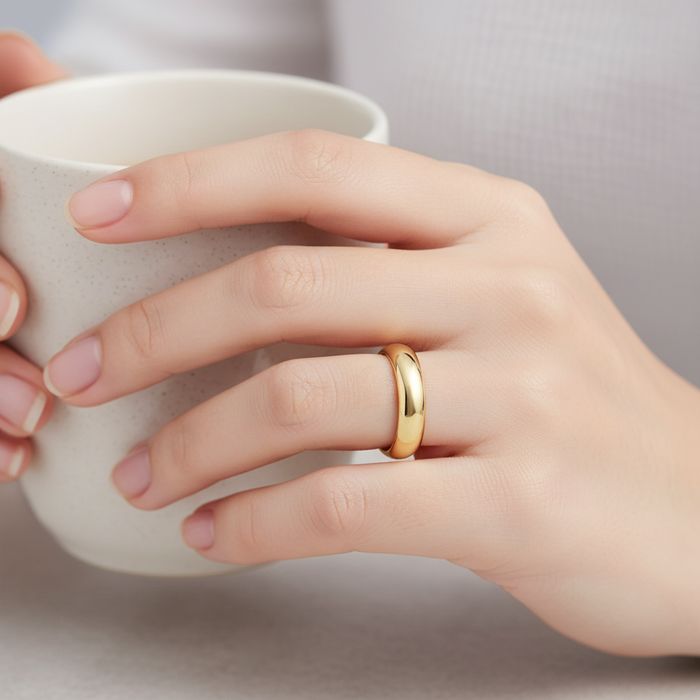 Sterling Silver Band Ring, Plated with 1 Micron 14K Yellow Gold