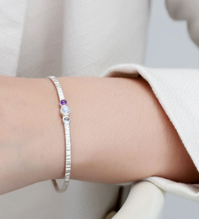 Sterling Silver Cuff with Amethyst, Rainbow Moonstone & Sky Blue Topaz