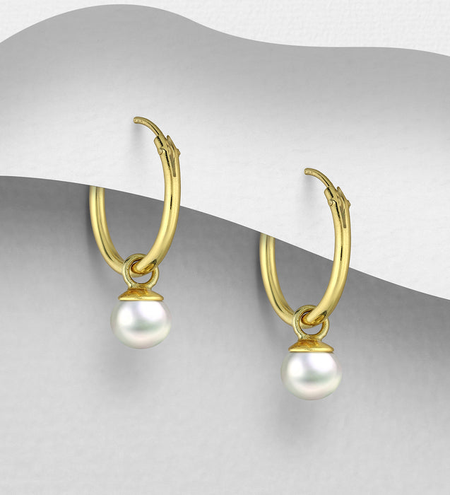 14K Yellow Gold Over Sterling Silver Earrings with Freshwater Pearls