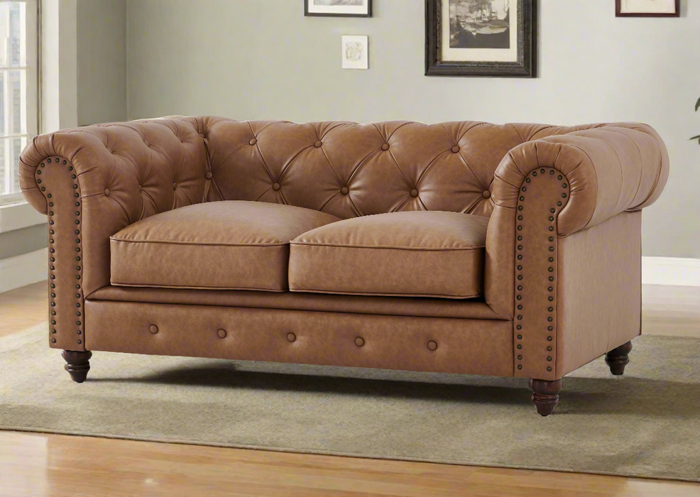 Cornelia Modern Contemporary Eco Leather Love Seat - Light Brown