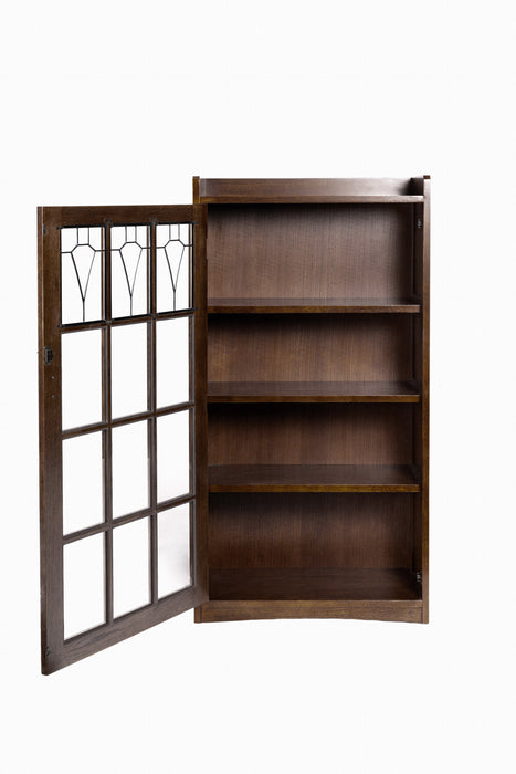 Mission Leaded Glass Bookcase with Lock & Key