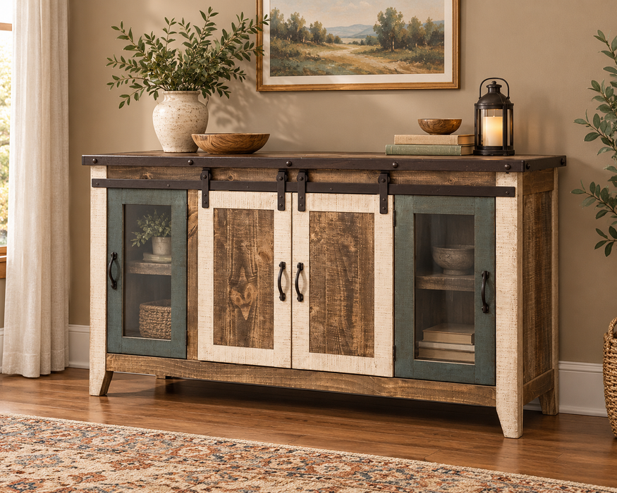 Antique, 2 Glass Doors 2 Sliding Doors 60" TV Stand