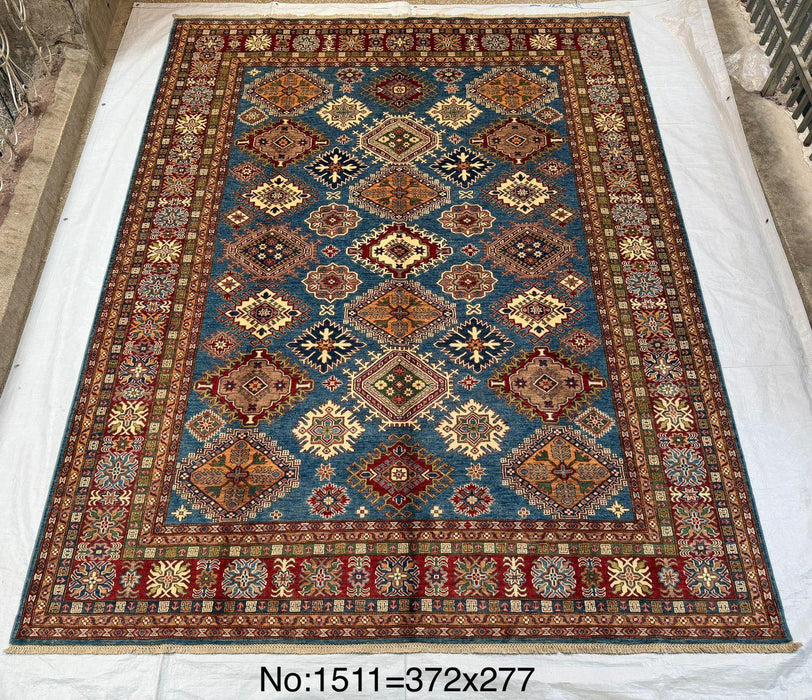 Hand-Knotted Vegetable Dye Kazak Rug from Pakistan,  9' x 12'