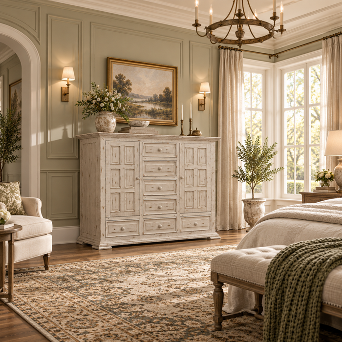 Greenview Carved Panel Chest - Distressed White