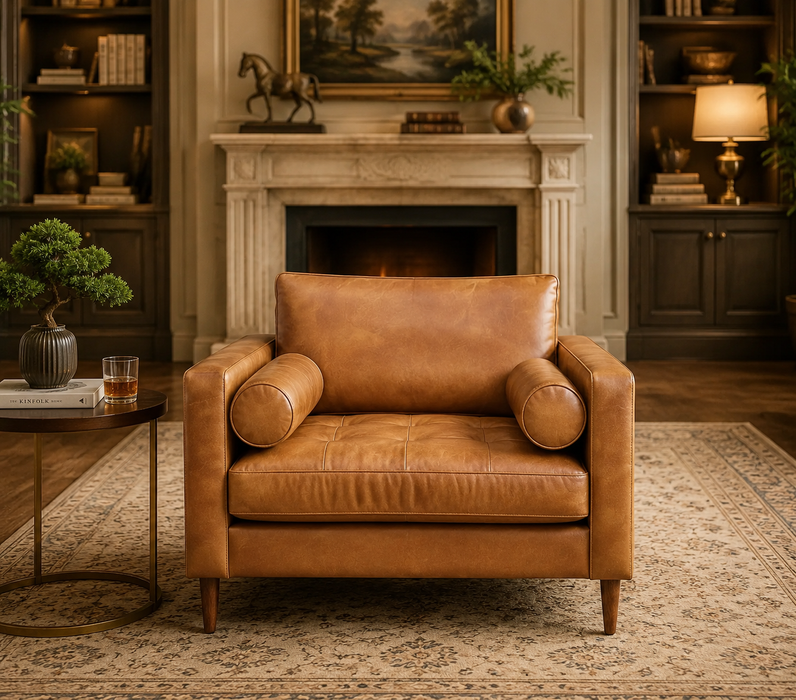 Alamo Top Grain Leather Arm Chair - Light Brown