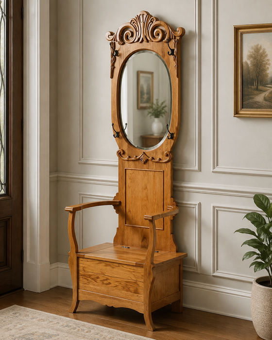 Arts and Crafts Oak Hall Tree With Storage in Seat