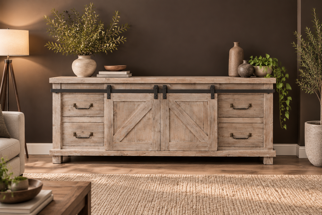 Westgate 72" Sliding Door TV Stand / Sideboard Console - Rustic Gray