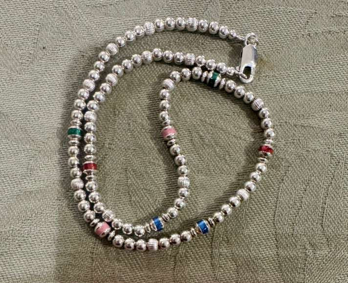 SS Beaded w/Enamel Necklace