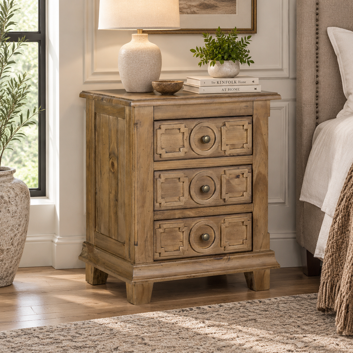 Asbury 3 Drawer Carved Nightstand