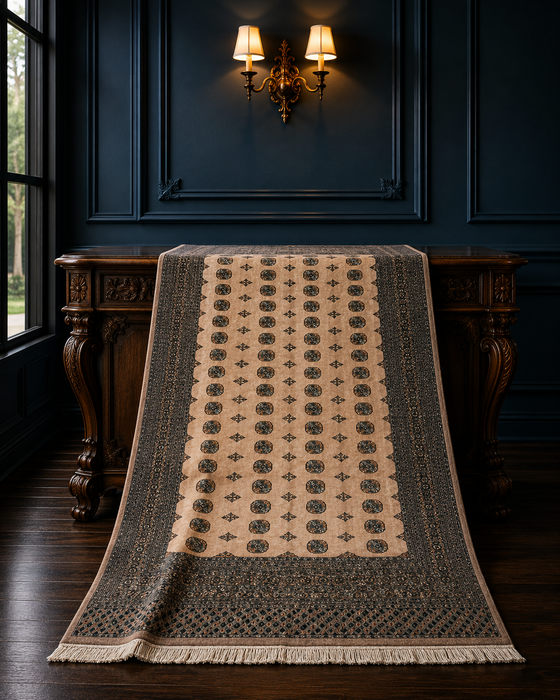 Hand-Knotted Pakistani Bokhara Rug – 100% Wool, size 9' x 12'