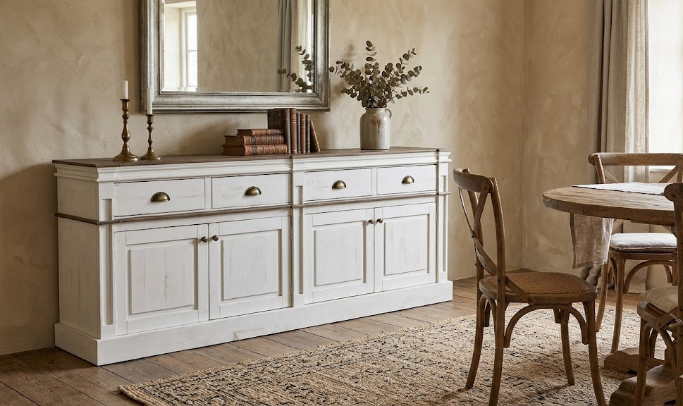 Farmhouse Style Solid Wood Sideboard Console Cabinet with Drawers & Storage