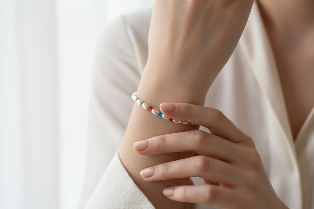 SS Beaded Bracelet w/ Enamel