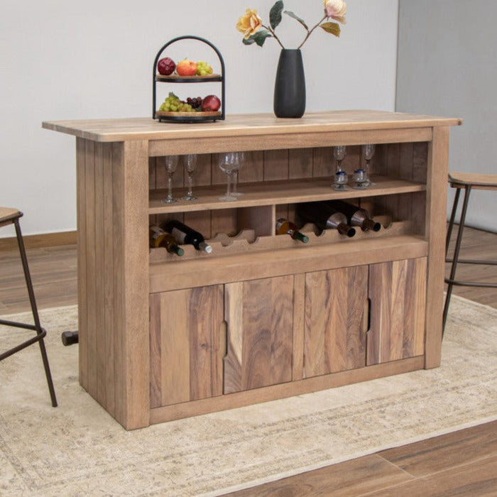 Natural Parota Solid Wood Bar with Wine Rack - 63"