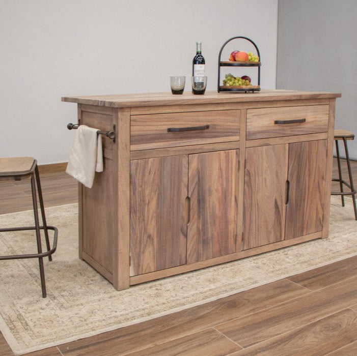Natural Parota Wood Kitchen Island with Overhang