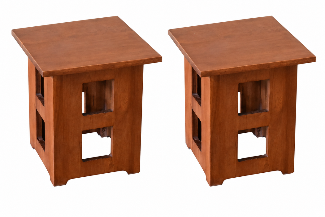 Mission Solid Oak Square End Table with Cut Outs - Michael's Cherry (MC1)