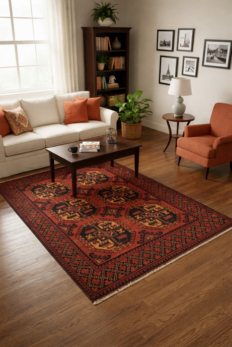 Terkaman Tribal Afghan Oriental Rug, size 4' 3" x 5' 10" (C) Fielpa