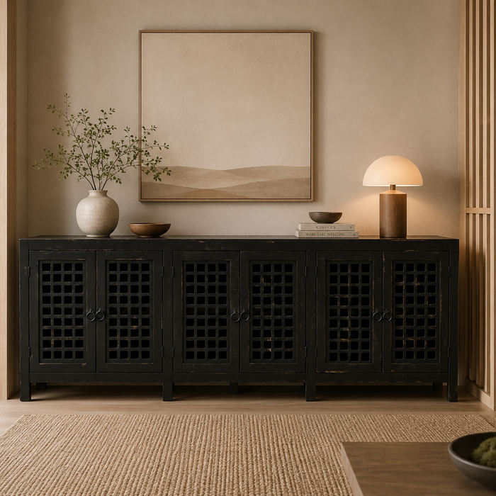 Asbury Asian Inspired Solid Wood 92" Sideboard, Console - Black