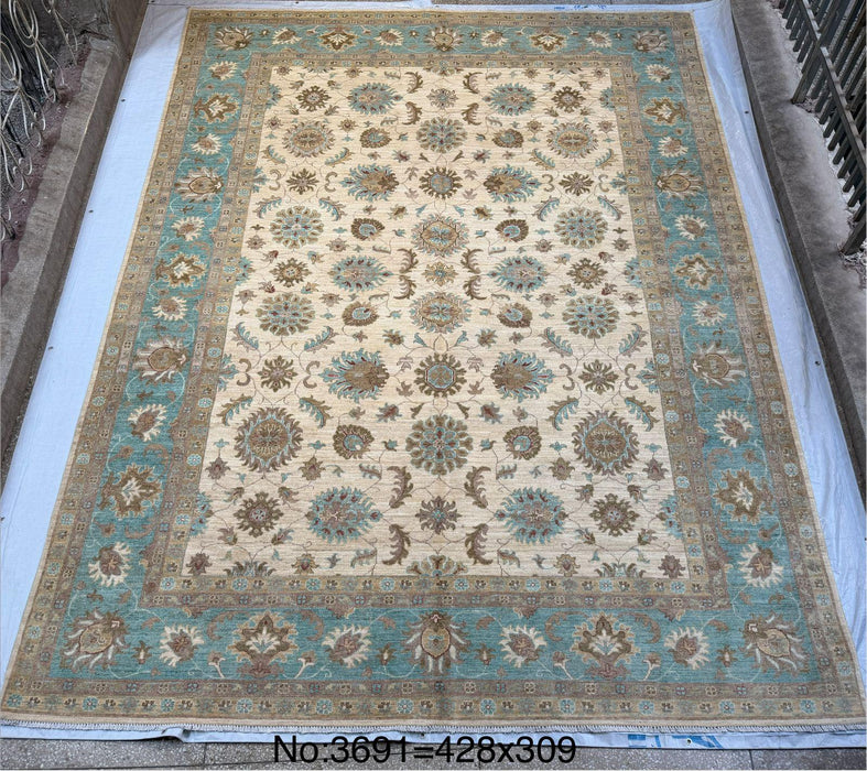 Hand-Knotted Vegetable Dye Agra Rug from Pakistan,  10' 2" x 14'
