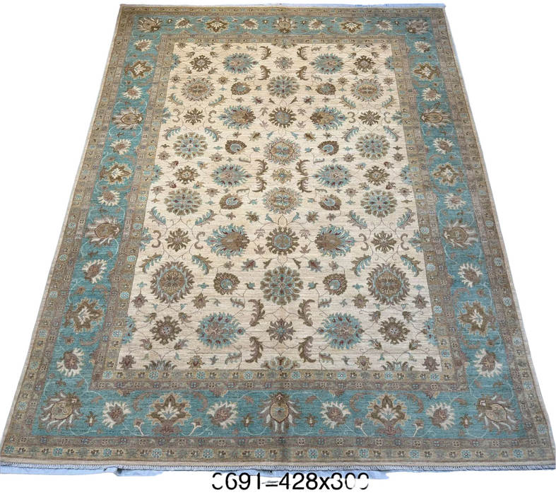 Hand-Knotted Vegetable Dye Agra Rug from Pakistan,  10' 2" x 14'