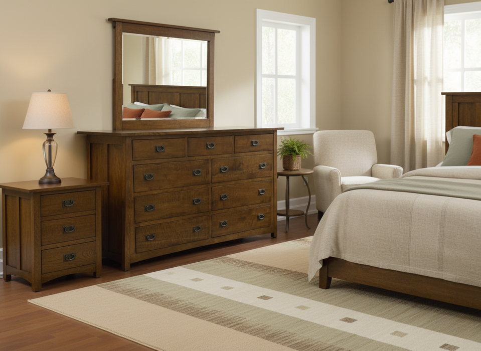 Mission Quarter Sawn Oak 9 Drawer Dresser - Walnut stain