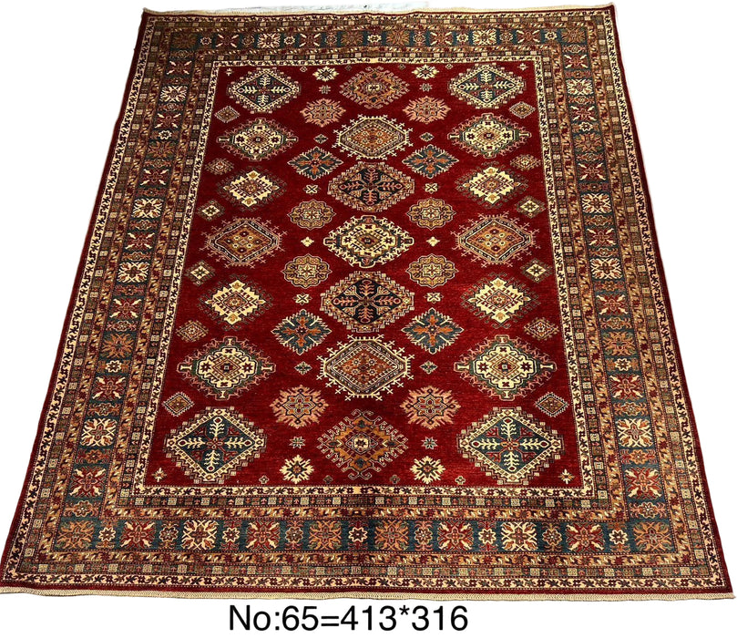 Hand-Knotted Vegetable Dye Kazak Rug from Pakistan,  10' 4" x 13' 5"