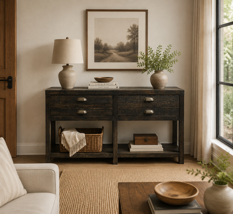 Emerson 2 Drawer Console Table - Distressed Black