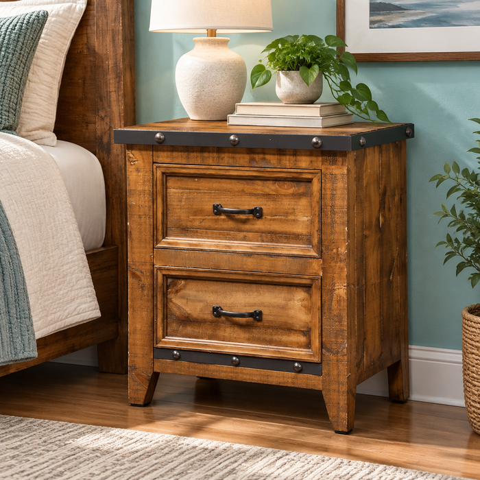Larson Solid Pine Wood 2 Drawer Nightstand - Options available