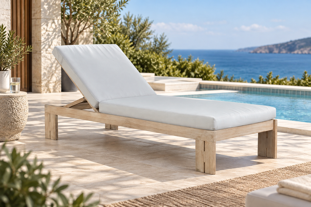 Paradiso Outdoor Teak Natural Look Chaise - Light Gray Fabric