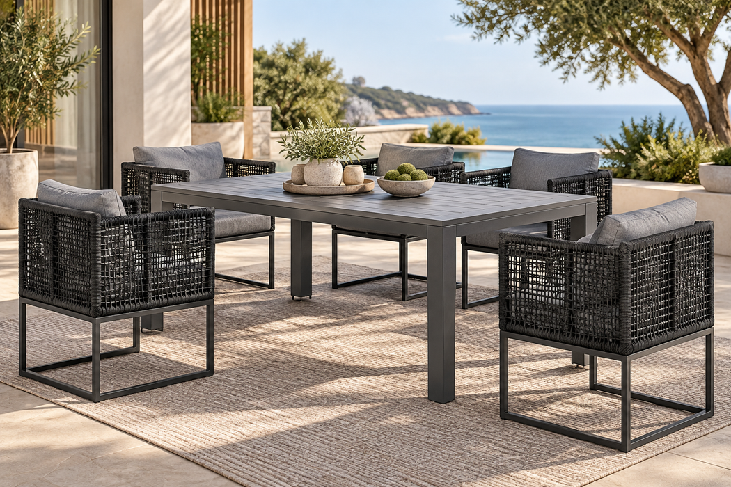 Pair of Sardinia Outdoor Aluminum Dining Chair with Rope Design - Black