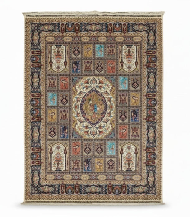Exquisite 100% Silk Persian Design Rug – Elegant and Luxurious, size 8' 3" x 11' 2"