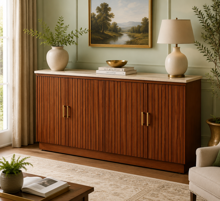 Azra Four Door Console / Sideboard with Marble Top