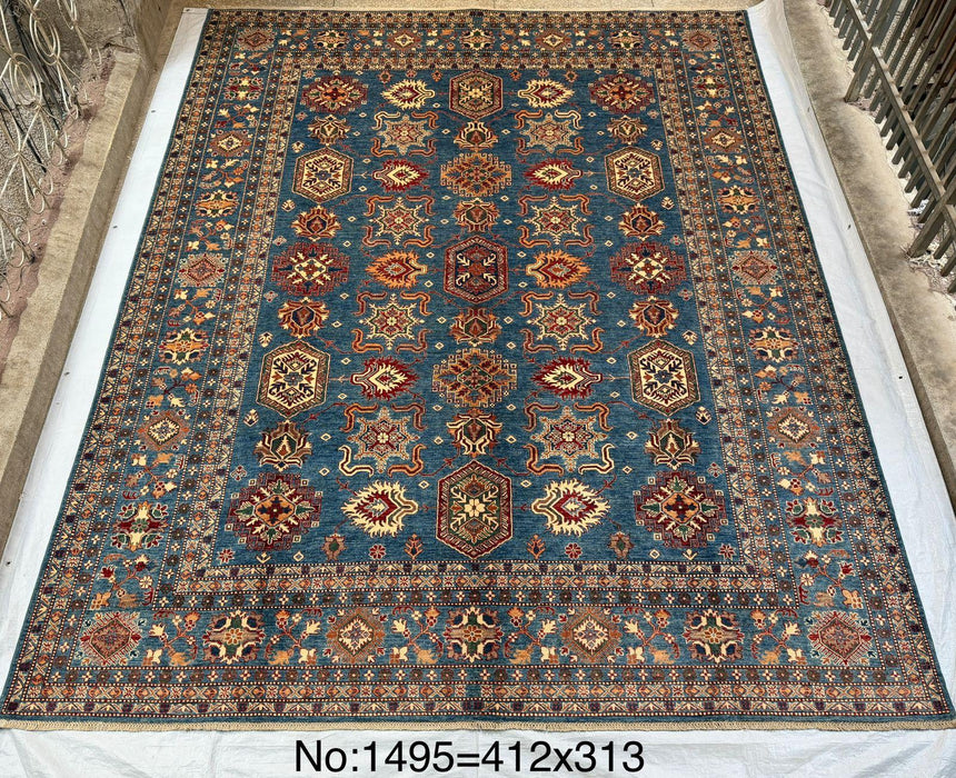 Hand-Knotted Vegetable Dye Kazak Rug from Pakistan, 10' 4" x 13' 6"