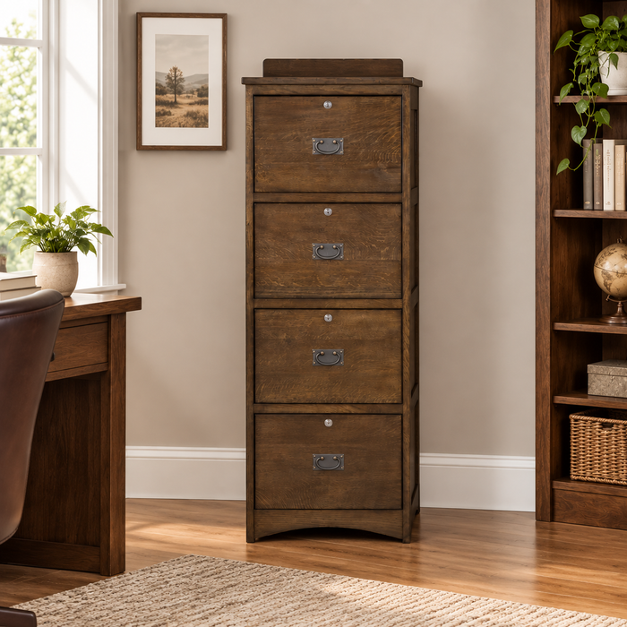 Mission Solid Oak 4 Drawer File Cabinet - Walnut