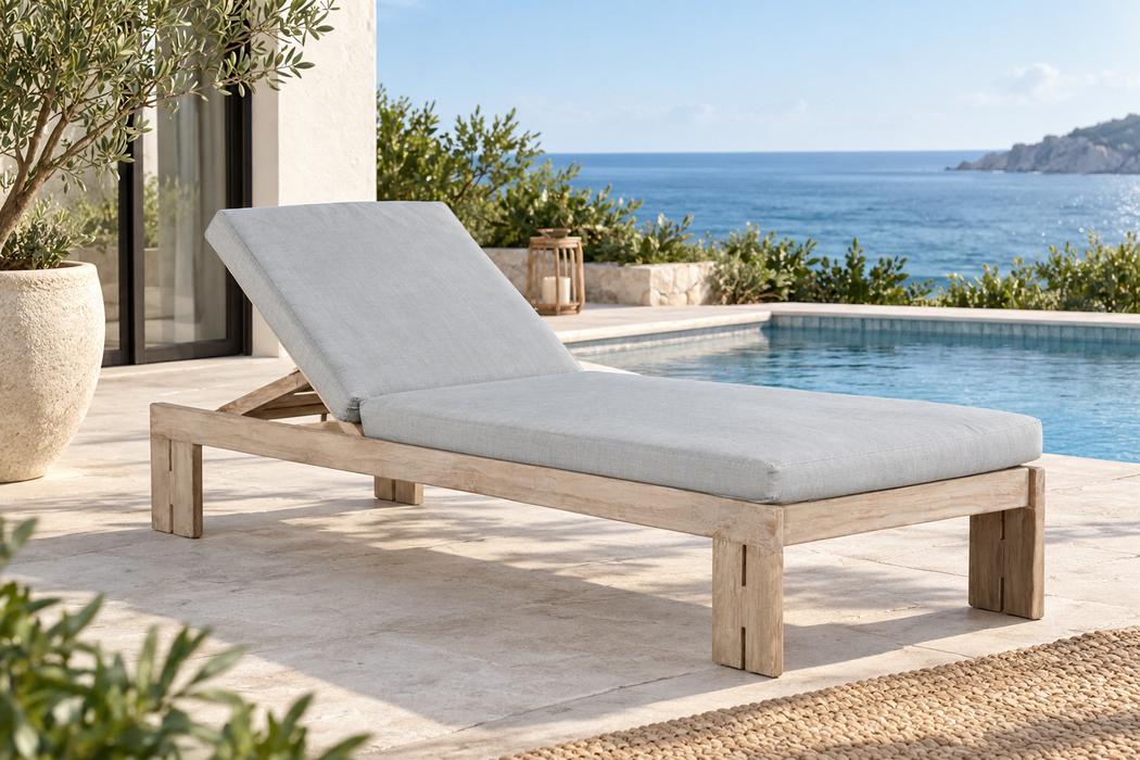 Paradiso Outdoor Teak Natural Look Chaise - Gray Fabric