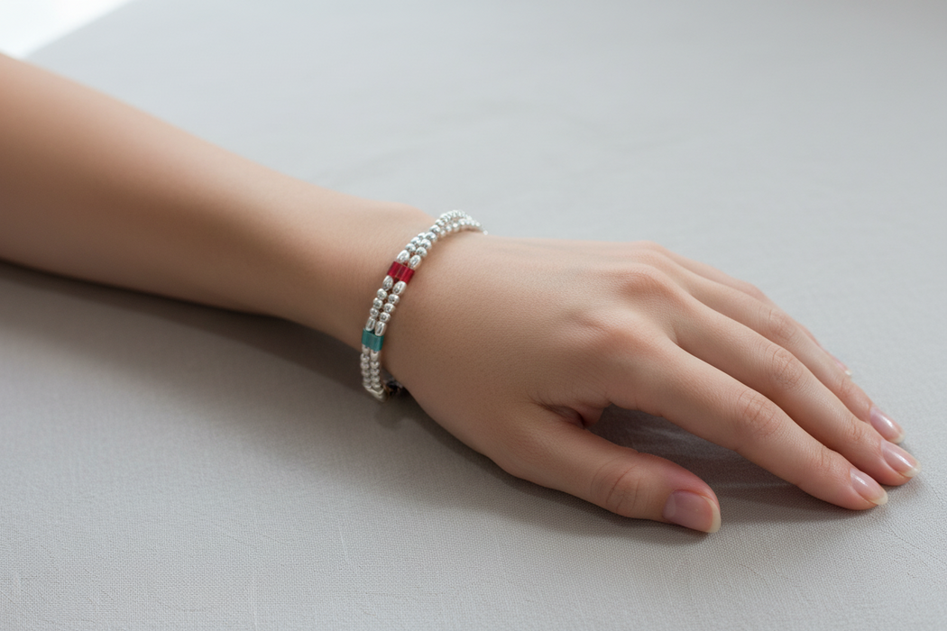 SS Beaded Bracelet w/ Enamel