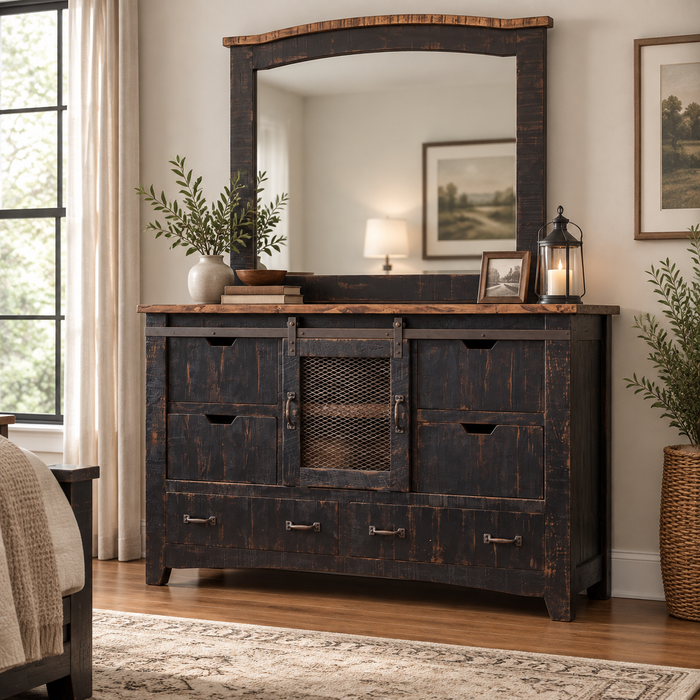Greenview Sliding Door Dresser - Distressed Black