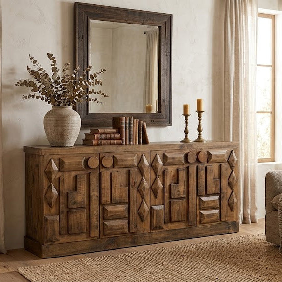 Rustic-Modern Geometric Design Sideboard, Cabinet