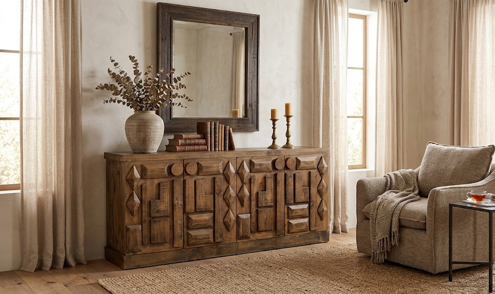 Rustic-Modern Geometric Design Sideboard, Cabinet