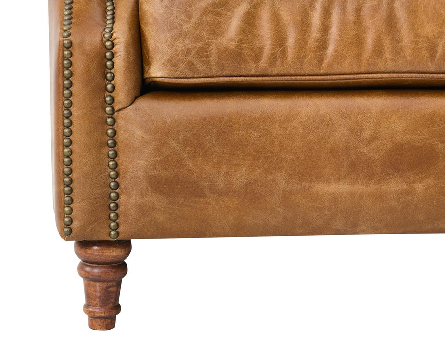 Tufted English Rolled Arm Wing Chair - Light Brown Leather