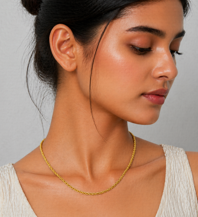Sterling Silver Rope Chain, 1.8mm Wide, Plated with 0.5 Micron 18K Yellow Gold, Made in Italy